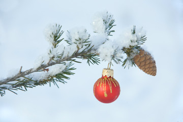 New Year's tree with red ball