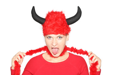 Girl - red revil. Isolated on white. High contrast.