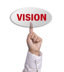 woman hand presses the vision key, isolated