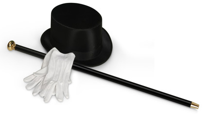 Top hat, white gloves & cane
