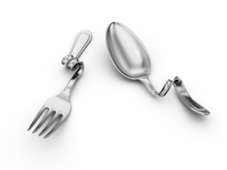 bent spoon, fork, breakage kitchenware
