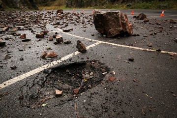 Rock fall with crater in Cheddar Gorge