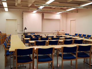 Sudents auditorium ready for lecture, view
