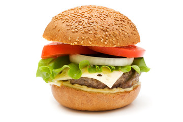 Burger on white background. Junk food image series