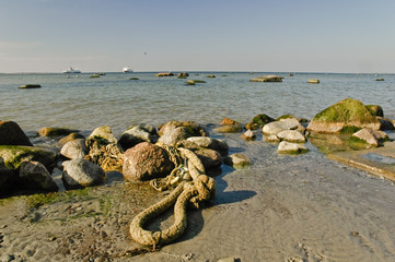 Ship cable on seacoast