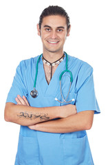 attractive medicine student a over white background