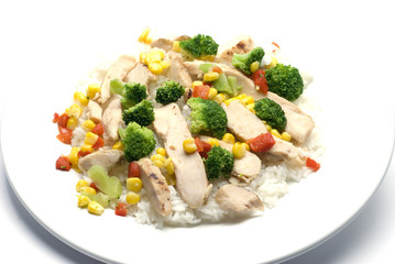 grilled chicken breast white meat filet with vegetables and rice