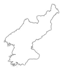North Korea outline map with shadow.