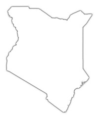 Kenya outline map with shadow.