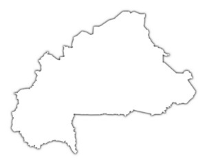 Burkina Faso outline map with shadow.