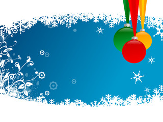 colorful christmas balls with snow  flying flake