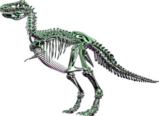 Tyrannosaurus rex Skelett in grün-silber metallic