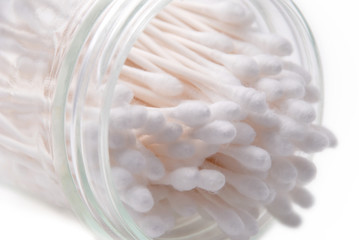 Fototapeta na wymiar White Cotton Swabs in Jar
