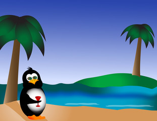 Penguin on the Beach with Drink