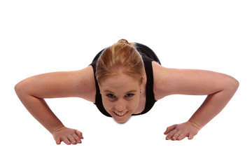 Fototapeta na wymiar Pushup isolated with blond looking up