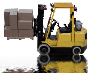 industrial forklift loaded with boxes 
