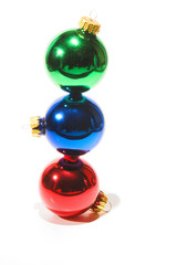 A very colorful set of Christmas ornaments.