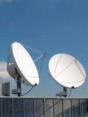 Commercial satellite antennas on a building