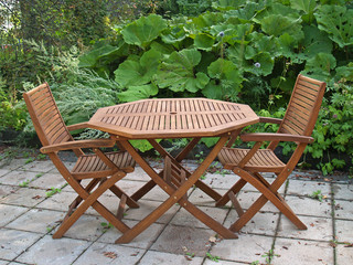 Outdoor table and chairs, close-up