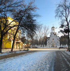 russian town Fryazino сentral alley with church
