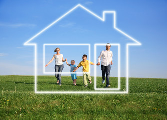 family grass sky. dream house