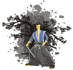 samurai on background tree black colour