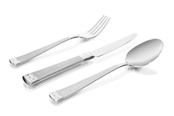 flatware isolated on white with reflection