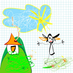 kid and house, child-like design