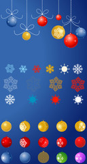 collection of Christmas balls and snowflakes