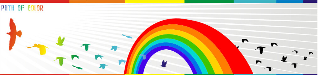 composicion de pajaros pasando por un arcoiris en vector