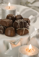 chocolate candy decorated for christmas close up