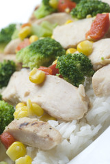 grilled chicken breast white meat filet with vegetables and rice