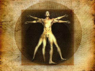 Stylized illustration of Laonardo Da vinci's Vitruvian Man