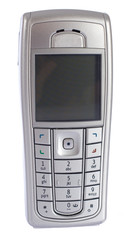 modern silver mobile phone, isolated