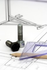 technical drawing and screws