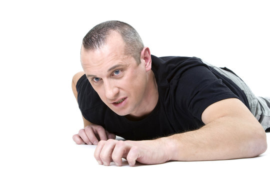 desperate young man on whrite background