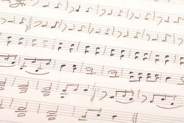 Old sheet of music score with hand-written notes
