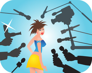 Superstar under attack of reporters.