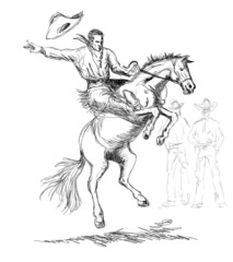 Fototapeta na wymiar Rodeo cowboy riding a bucking bronco