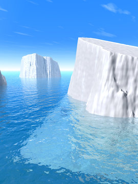 Iceberg. A kind on icebergs in water. 3D rendering.