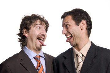 two young business men portrait on white