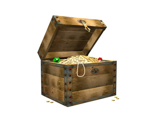 3d the wooden box, filled with gold coins