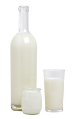 Bouteille de lait frais et produits laitiers