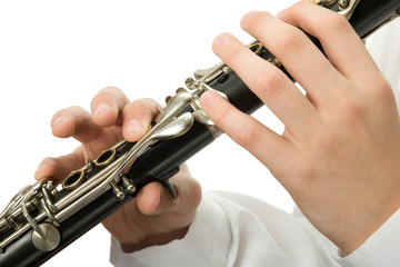 Clarinet player. It is isolated on a white background.