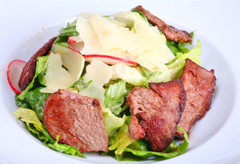 Beef salad with potato and walnut sauce