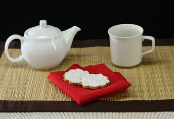 Table set with tea and cookies for snack time