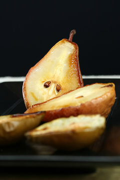 A platter of healthy gourmet baked pears