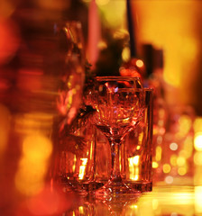 Glass on a background of fires not in focus