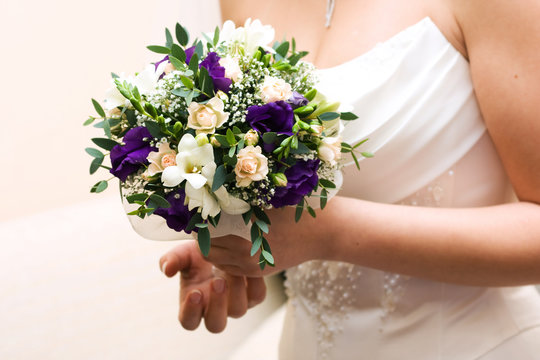beautiful bridal bouquet of different flowers, low DOF