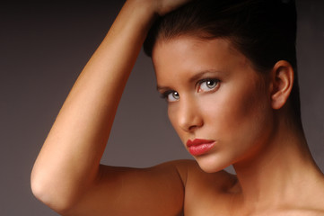 Fototapeta premium Beautiful Image of High Fashion Model on Grey